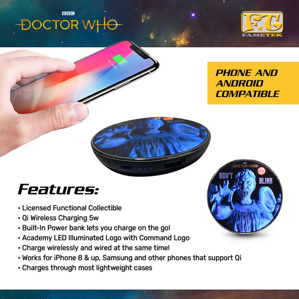 Doctor Who Weeping Angel Qi Wireless Charger With Illuminated Angel & –  Fametek