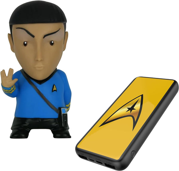 BUNDLE - Star Trek: TOS - Mr. Spock 6” Talking Bluetooth Figure Speaker with TOS Command Delta design 10,000 mAh Powerbank